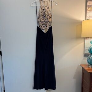 Elegant Navy and Cream Halter Dress